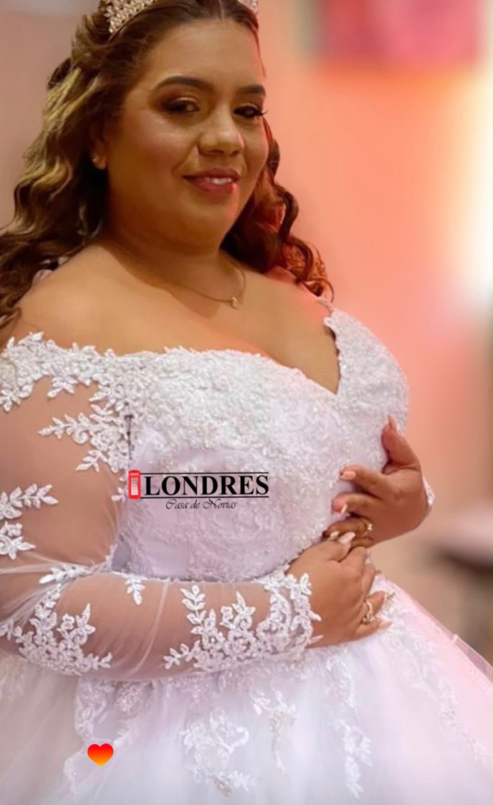 Vestido de novia princesa mangas largas con escote acorazonado XL